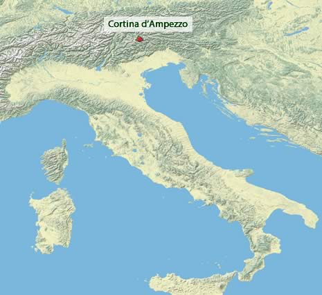Mapa de Cortina d'Ampezzo en el noreste de Italia